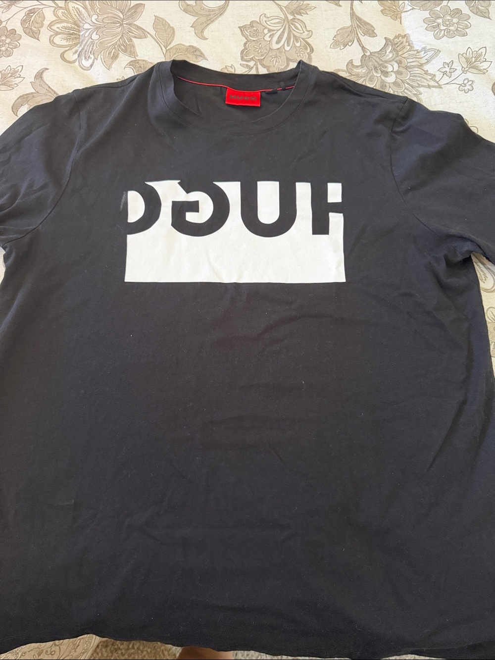 HUGO Black Short-Sleeve Tee with White Inverted Logo